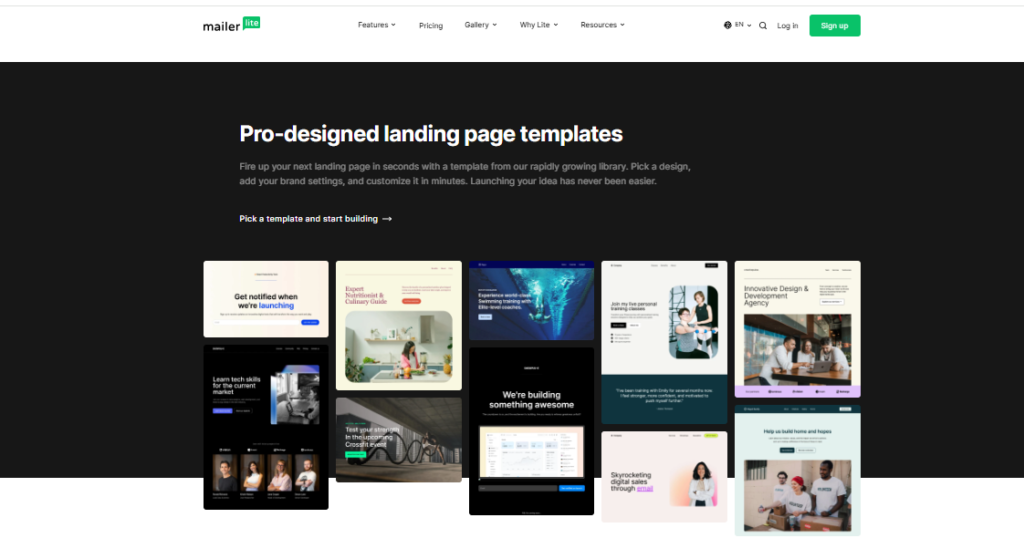 MailerLite vs GetResponse: MailerLite Landing Pages