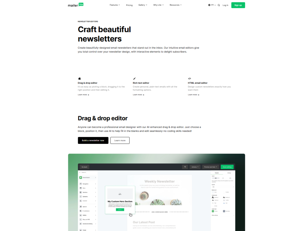 MailerLite vs GetResponse: MailerLite newsletters