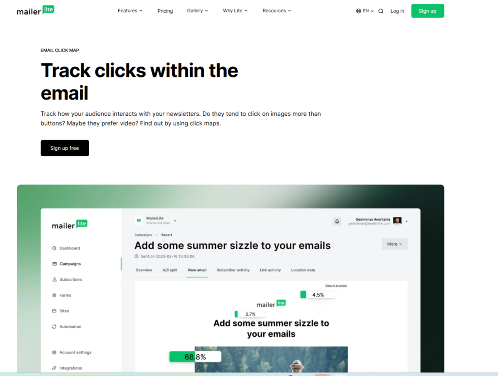 MailerLite vs GetResponse: MailerLite Click Map