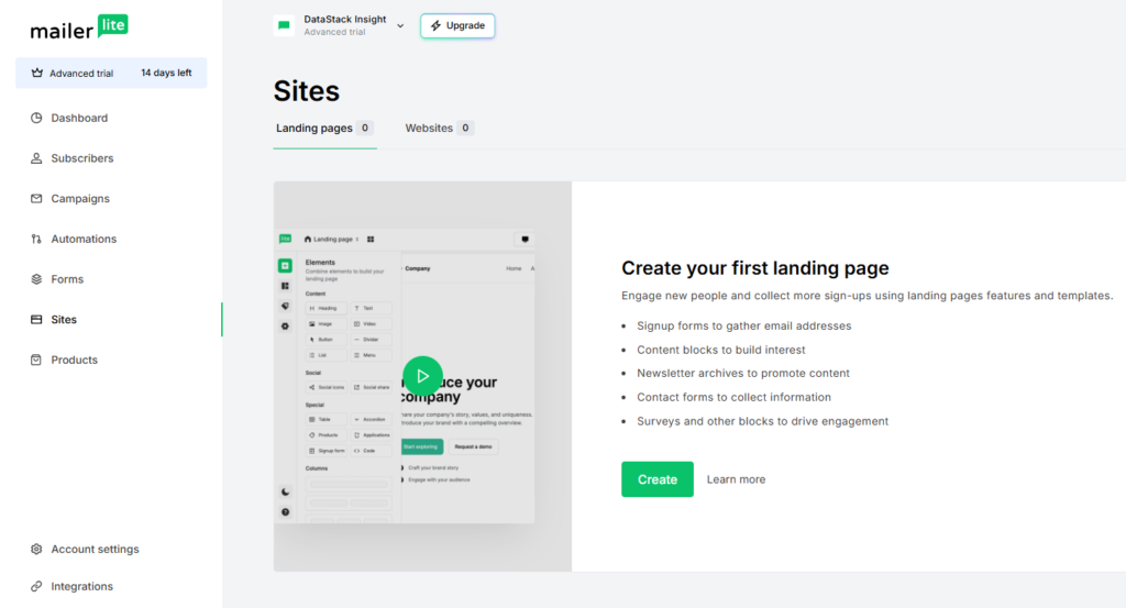 MailerLite: Landing Page