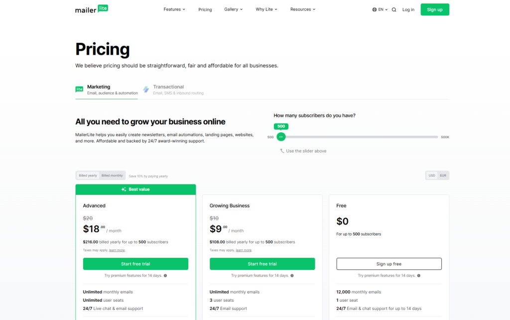 MailerLite: Pricing